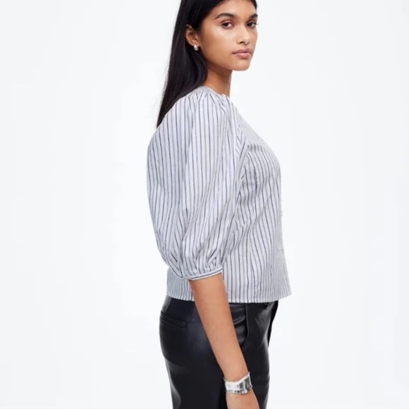 Madewell Puff-Sleeve Button-Up Top in Stripe Size 0 - Picture 3 of 9